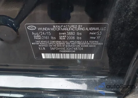 2016 Hyundai Elantra Se z USA, uszkodzony, nr VIN 5NPDH4AE3GH748704